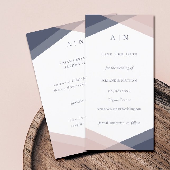 Reserva La Fecha Boda geométrica monograma moderna Navy & Blush (Subido por el creador)