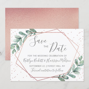 Reserva La Fecha Boda geométrico Eucalyptus Rosa Gold