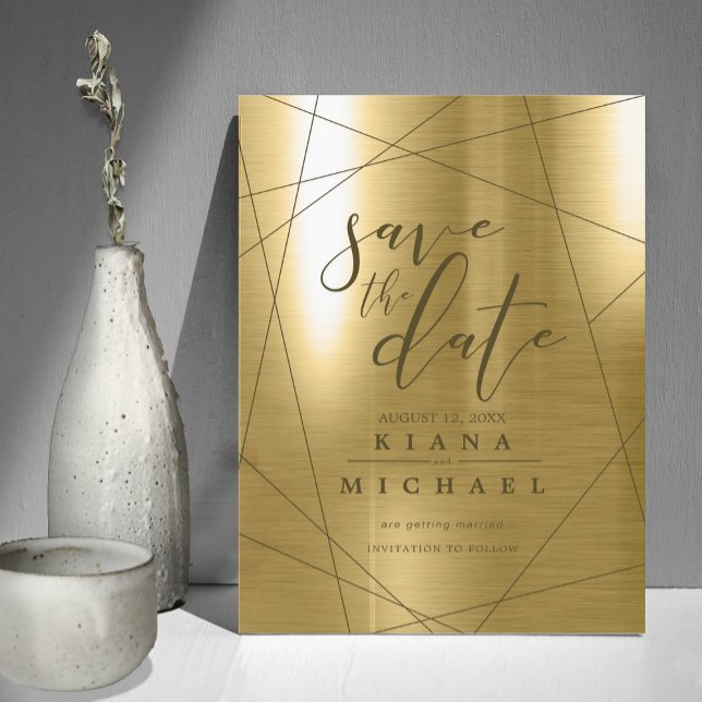 Reserva La Fecha Boda geométrico metálico Gold ID648 (Subido por el creador)