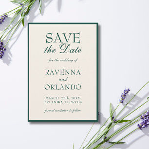 Reserva La Fecha Boda Glam Elegante Crema Esmeralda Old Money