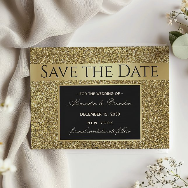 Reserva La Fecha Boda Glam Negro y Dorado (Subido por el creador)