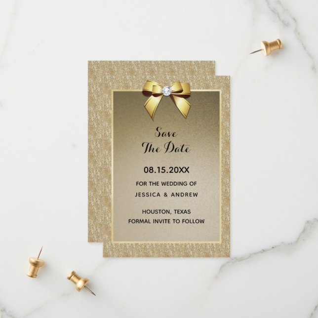 Reserva La Fecha Boda Glamurosa de Oro y Estilo con Gemas (Anverso/Reverso In Situ)