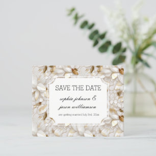 Reserva La Fecha Boda Gold White Lotus Flowers para guardar la fech
