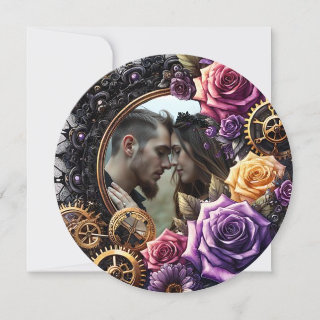 Reserva La Fecha Boda gótica de Steampunk salva la fecha (Anverso)