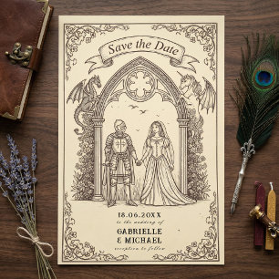 Reserva La Fecha Boda gótica del caballero de fantasía dragón
