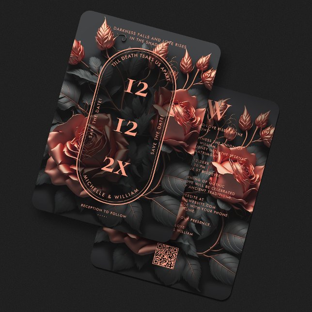 Reserva La Fecha Boda Gótica Floral Elegante Rosegold QR (Gothic Wedding Monogram Floral Elegant Rosegold Save The Date
)