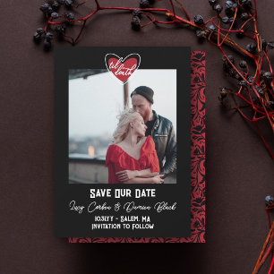 Reserva La Fecha Boda Gótica Floral Foto Corazón Hasta la Muerte