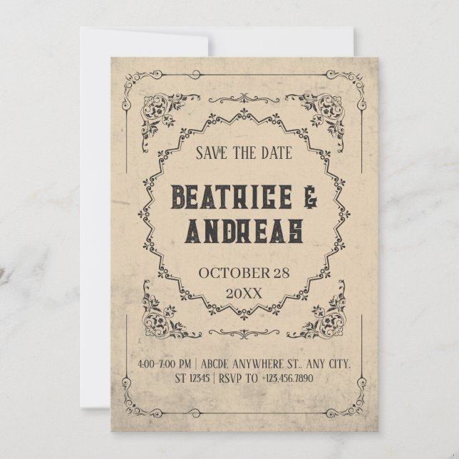 Reserva La Fecha Boda gótica vintage (Anverso)
