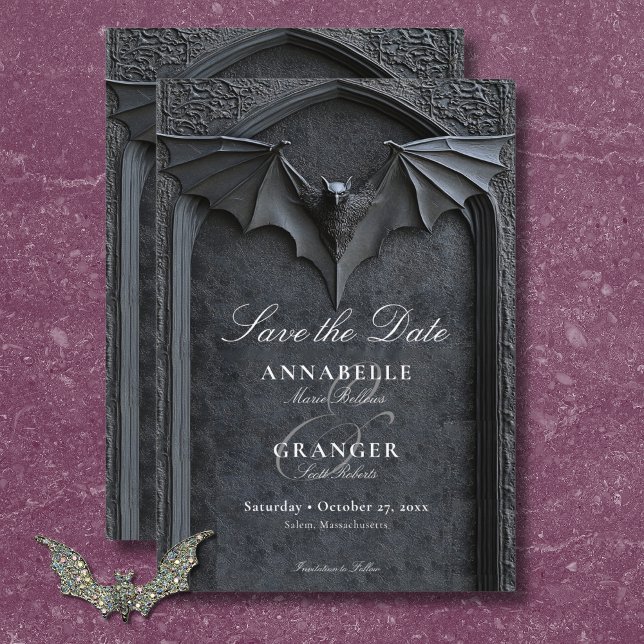 Reserva La Fecha Boda gótico de Halloween Black Bat & Arch (Gothic Halloween Black Bat & Arch Wedding Save The Date)