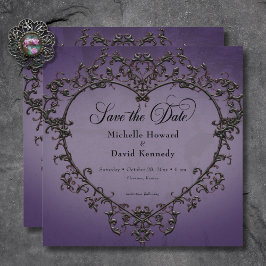 Reserva La Fecha Boda gótico del corazón negro y morado filigrí