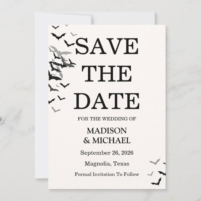 Reserva La Fecha Boda Gótico Halloween Black Bat (Anverso)