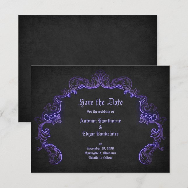 Reserva La Fecha Boda gótico morado negro (Anverso / Reverso)