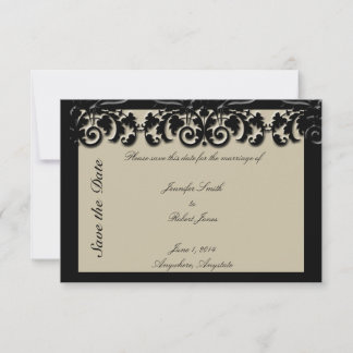 Reserva La Fecha Boda Grabado en relieve con flores de crema negra 