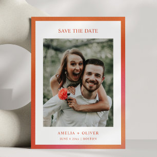 Reserva La Fecha Boda Gradiente de Verano Divertido Naranja Retro G