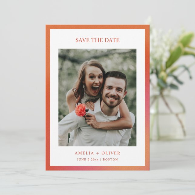 Reserva La Fecha Boda Gradiente de Verano Divertido Naranja Retro G (Anverso de pie)