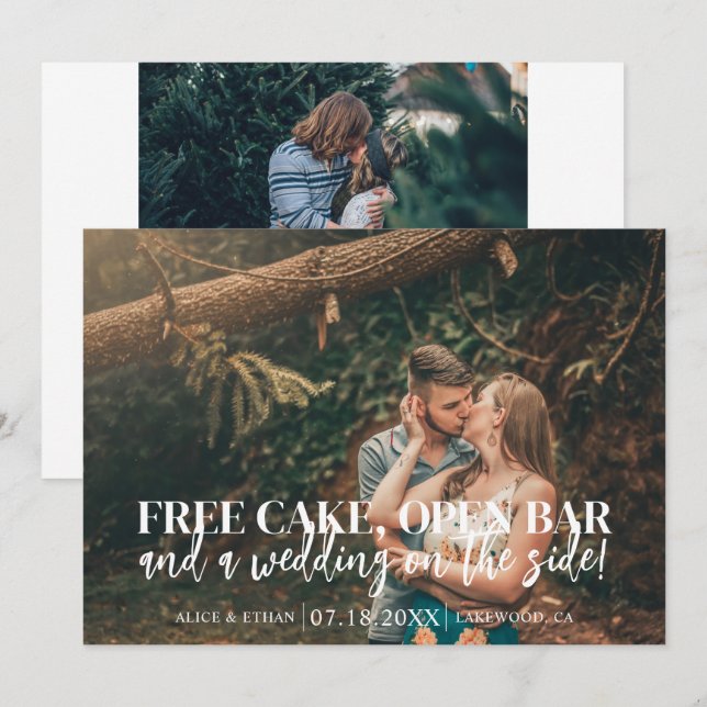 Reserva La Fecha Boda Gratuito del Bar Abierto de Pasteles (Anverso / Reverso)