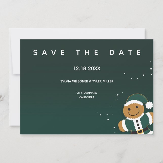 Reserva La Fecha Boda Green White Gingerbread Santa Whimsical (Anverso)