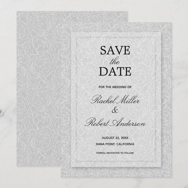 Reserva La Fecha Boda gris floral (Anverso / Reverso)