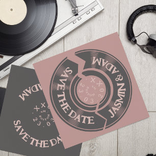 Reserva La Fecha Boda Groovy del registro de vinilo rosado retro Du