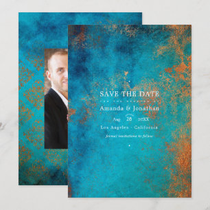 Reserva La Fecha Boda Grunge Cobre Pátina y Turquesa