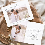 Reserva La Fecha Boda Guardar la foto de fecha Minimalista simple<br><div class="desc">Boda Guardar las tarjetas de fecha que tienen una foto en la parte delantera y trasera. Las tarjetas Save the Date contienen una moderna tipografía de escritura cursiva con letras a mano que son elegantes,  simples y modernas para usar después de la minimalista celebración del día de la boda.</div>