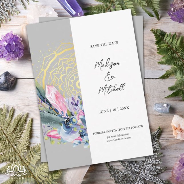 Reserva La Fecha Boda Handfasting Boho Cristal Rosa Mandala Dorado (Subido por el creador)