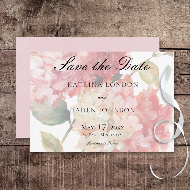 Reserva La Fecha Boda Hidrangea de Rubor rosa moderno (Modern Pink Blush Hydrangea Wedding Save the Date Card)