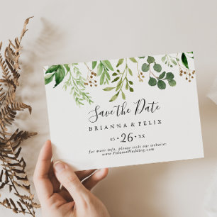 Reserva La Fecha Boda horizontal floral de Eucalyptus Brown