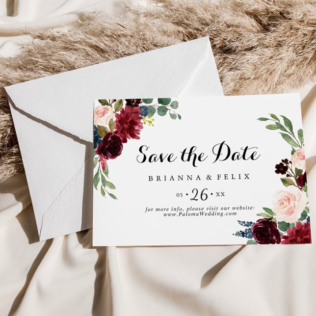 Reserva La Fecha Boda horizontal rustica de caligrafía borgoñosa (Subido por el creador)