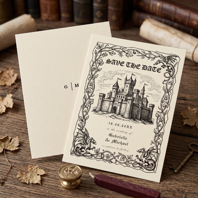 Reserva La Fecha Boda Ilustración Sepia Castillo Medieval (Subido por el creador)