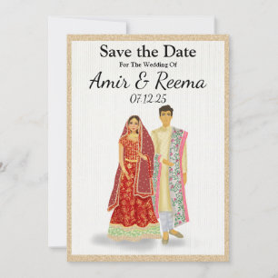 Reserva La Fecha Boda ilustrado de Asia del Sur