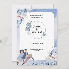 Reserva La Fecha Boda Ilustrativa Floral Azul Suave y Blanco