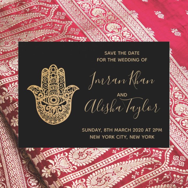 Reserva La Fecha Boda india aviso de guardado hamsa dorado henna (Subido por el creador)