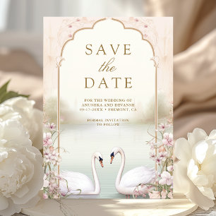 Reserva La Fecha Boda India Cisnes Románticos Florales Pastel