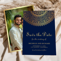 Boda India Foto Mandala Dorado Azul Marítimo