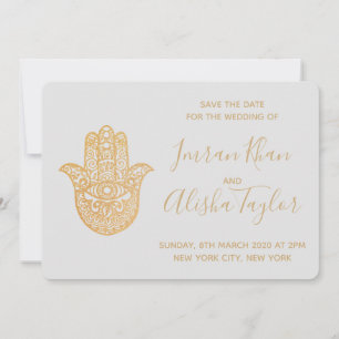Reserva La Fecha Boda India Guárdala fecha Hamsa dorado Henna