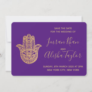 Reserva La Fecha Boda India Guárdala fecha Hamsa dorado Henna