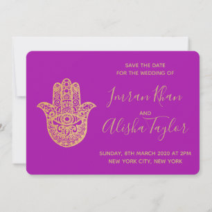 Reserva La Fecha Boda India Guárdala fecha Hamsa dorado Henna