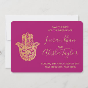 Reserva La Fecha Boda India Guardar la fecha Hamsa dorado Henna