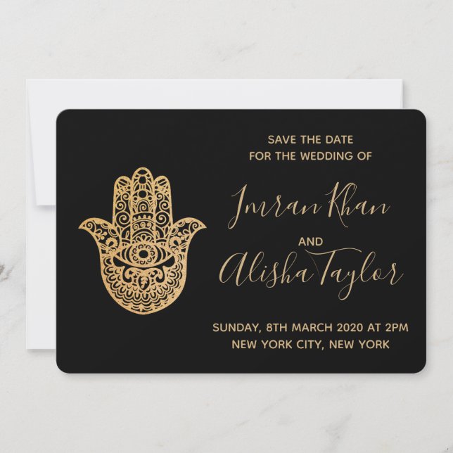Reserva La Fecha Boda india Salven la fecha Hamsa Henna (Anverso)