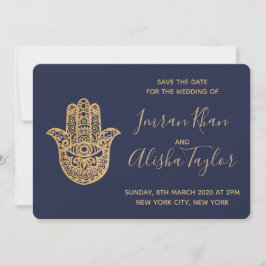 Reserva La Fecha Boda India Save the date Hamsa dorado Henna