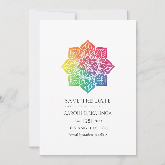 Reserva La Fecha Boda indio Rainbow Mandala (Anverso)