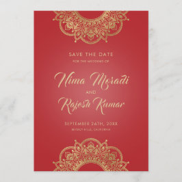 Reserva La Fecha Boda indio, salva la fecha, rojo y oro