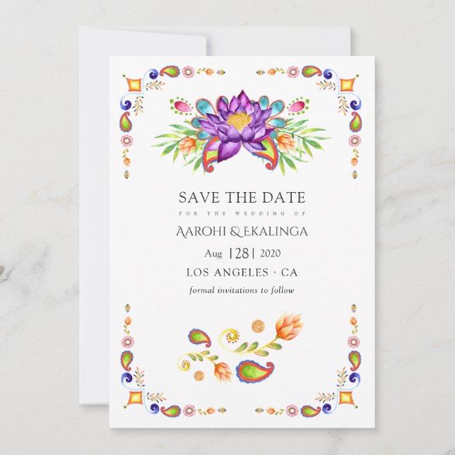 Reserva La Fecha Boda indio Trendy Floral Paisley (Anverso)