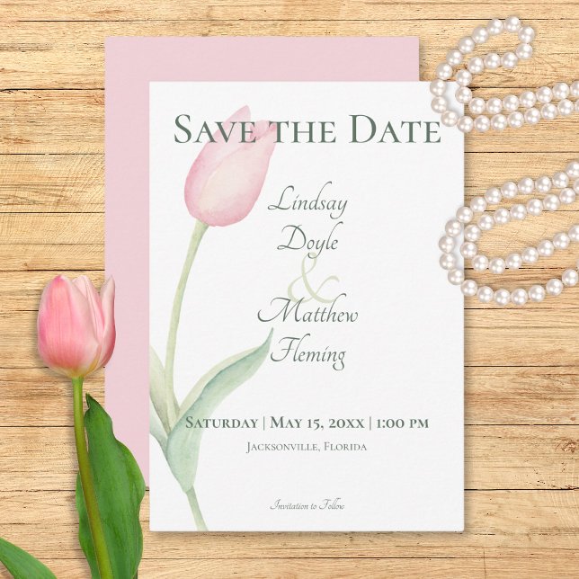 Reserva La Fecha Boda individual de tulipán rosado (Pink Tulip Solo Wedding Save The Date)