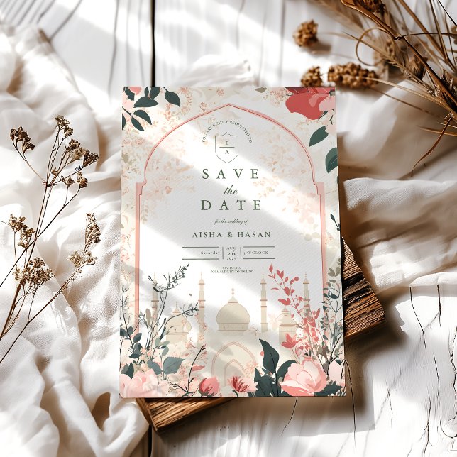 Reserva La Fecha Boda islámico floral elegante tradicional (Subido por el creador)