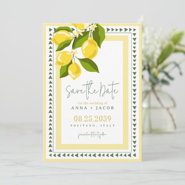 Reserva La Fecha Boda Italiana Limón Amarillo Cítrico (Anverso de pie)