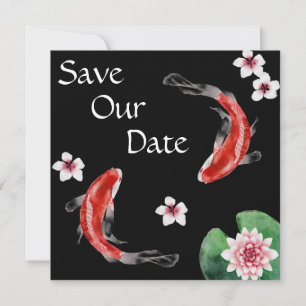 Reserva La Fecha Boda japonés de pescado de Koi y flores de cerezo