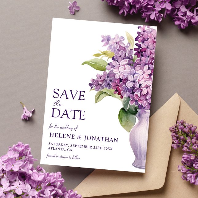 Reserva La Fecha Boda Lilac Rustica Floral Elegante (Lilac Modern Rustic Floral Elegant Wedding Save The Date)
