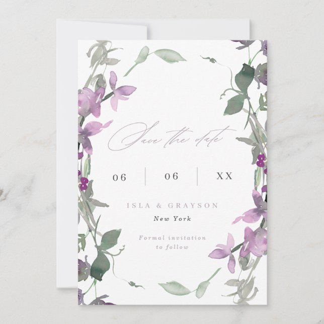Reserva La Fecha Boda Lilac Wildflowers Foto Save The Date (Anverso)
